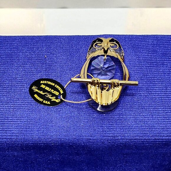 Crystal Delight 24K Gold Plated Owl Suncatcher Austrian Crystals Suction Cup VTG - Picture 1 of 8